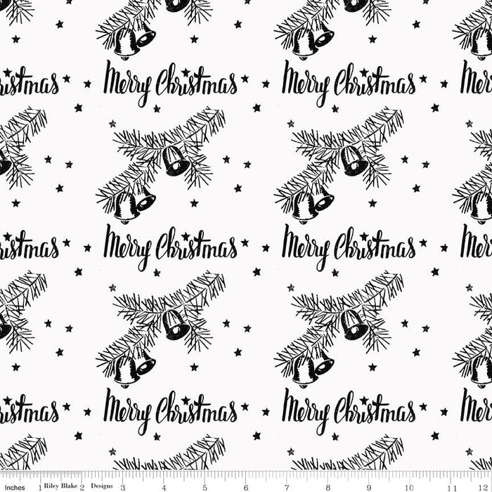 5 YARD CUT! - All About Christmas - White Christmas Stamps - Janet Wecker Frisch for Riley Blake Designs - Winter - C10797-WHITE - RebsFabStash