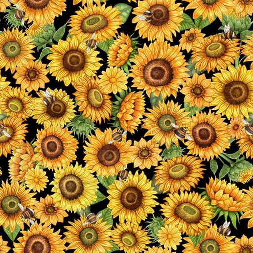 5 YARD CUT - Always Face the Sunshine - Dan Morris for QT Fabrics - Large Sunflowers on Black - 27844 J - RebsFabStash