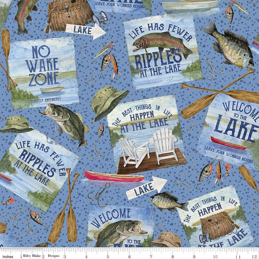 5 YARD CUT! - At The Lake - Main Print - Blue - by Tara Reed - for Riley Blake Designs - Outdoors, Fishing - C10550-BLUE - RebsFabStash