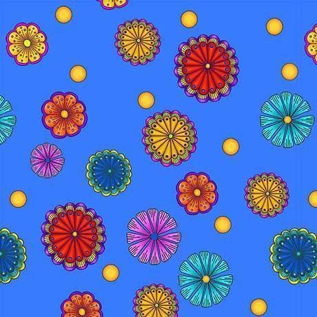 5 YARD CUT! - Carnivale - Quilting Treasures - Debi Payne - Small Tossed Flowers on Light Royal Blue - 1649-26373-Y - RebsFabStash