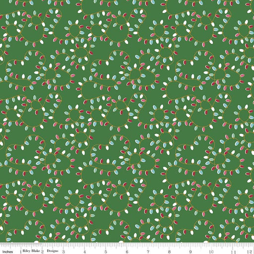 5 YARD CUT! - Christmas Adventure - Green Lights - Beverly McCullough - Riley Blake Designs- Christmas, Campers - SC10733-GREEN - RebsFabStash