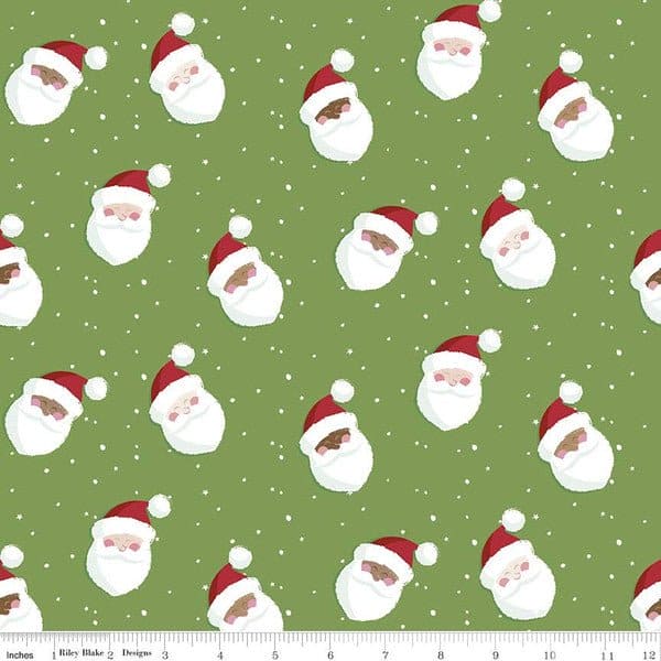 5 YARD CUT! Holly Holiday - Santas - Basil - Christopher Thompson - Riley Blake Designs - Christmas - C10881-Basil - RebsFabStash