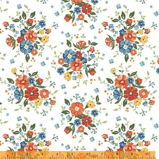 New! Forget Me Not - per yard - by Allison Harris of Cluck Cluck Sew for Windham Fabrics - 53008-2 - Gathered bunches on White-Yardage - on the bolt-RebsFabStash