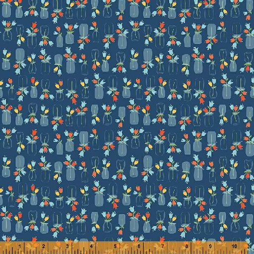 New! Forget Me Not - per yard - by Allison Harris of Cluck Cluck Sew for Windham Fabrics - 53013-4 - Flower Jars on Navy-Yardage - on the bolt-RebsFabStash
