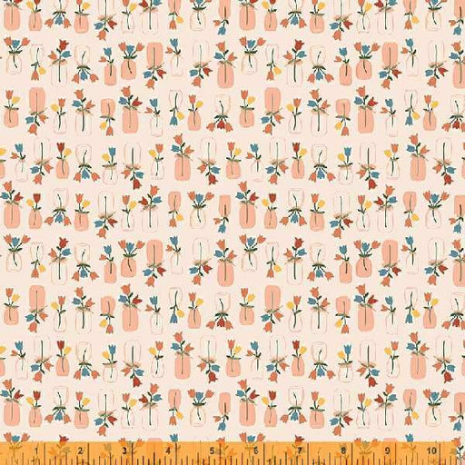 New! Forget Me Not - per yard - by Allison Harris of Cluck Cluck Sew for Windham Fabrics - 53013-7 - Flower Jars on Soft Pink-Yardage - on the bolt-RebsFabStash