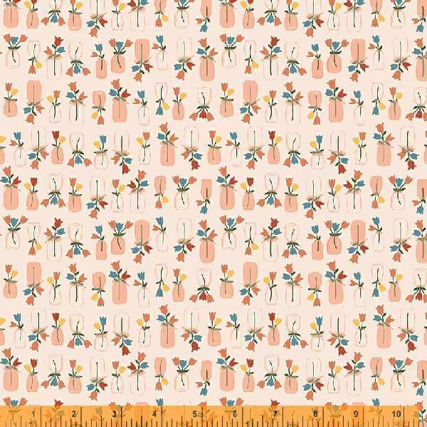 New! Forget Me Not - per yard - by Allison Harris of Cluck Cluck Sew for Windham Fabrics - 53013-7 - Flower Jars on Soft Pink