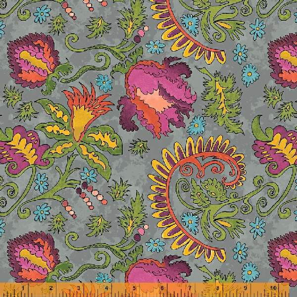 New! Yippie Yi Yo Ki Yay - per yard - by Laura Heine for Windham Fabrics - Awesome Blossom on Gray - 53235-6-Yardage - on the bolt-RebsFabStash