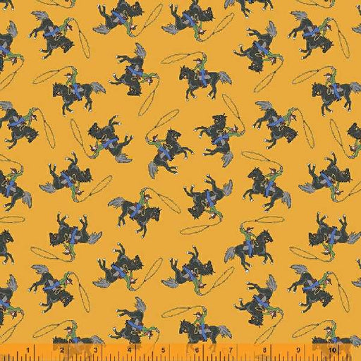 New! Yippie Yi Yo Ki Yay - per yard - by Laura Heine for Windham Fabrics - Riding Cowboy on Marigold - 53237-10-Yardage - on the bolt-RebsFabStash