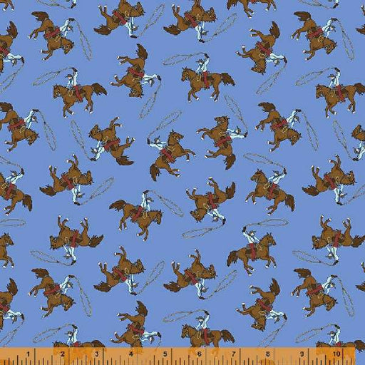 New! Yippie Yi Yo Ki Yay - per yard - by Laura Heine for Windham Fabrics - Riding Cowboy on Cornflower - 53237-9-Yardage - on the bolt-RebsFabStash