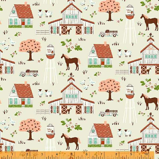 Cottage Farm - Farm Vignette Ivory - per yard - Windham Fabrics - Judy Jarvi - Farm Scenes on Ivory - 53249-1-Yardage - on the bolt-RebsFabStash