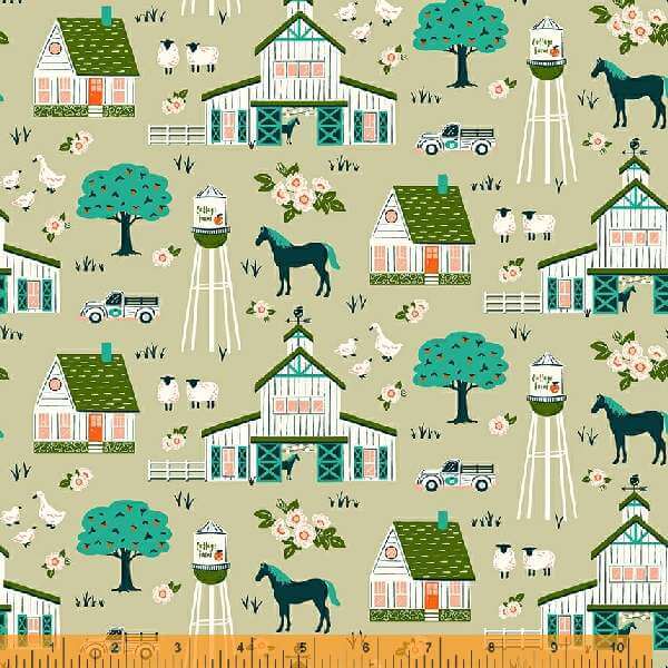 Cottage Farm - Farm Vignette Natural - per yard - Windham Fabrics - Judy Jarvi - Farm Scenes on Tan - 53249-2-Yardage - on the bolt-RebsFabStash