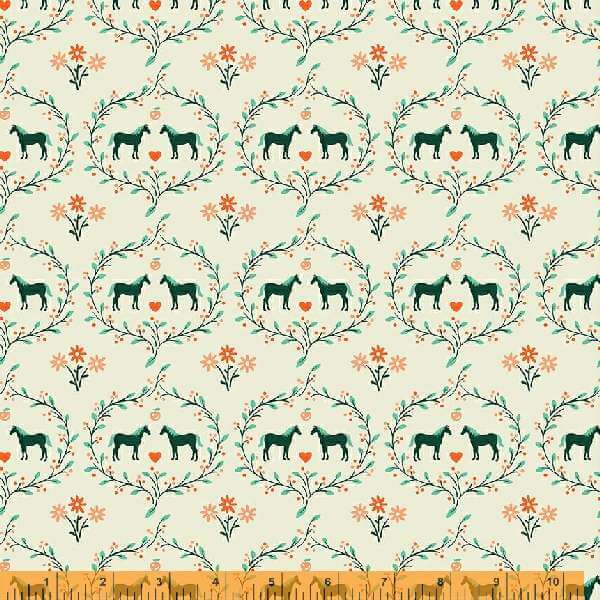 Cottage Farm - Best Friend Ivory - per yard - Windham Fabrics - Judy Jarvi - Horses on Ivory - 53250-1