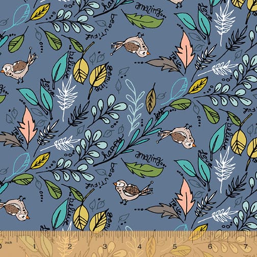 New! Jaye Bird - Flying Foliage Blue - per yard - by Kori Turner Goodhart for Windham Fabrics - 53271-6-Yardage - on the bolt-RebsFabStash