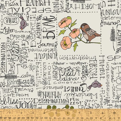 New! Jaye Bird - Words To Live By Ivory - per yard - by Kori Turner Goodhart for Windham Fabrics - 53272-1