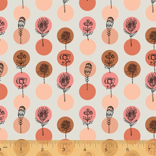 New! Jaye Bird - Protea Polkas Coral - Per yard - by Kori Turner Goodhart for Windham Fabrics - 53274-10-Yardage - on the bolt-RebsFabStash