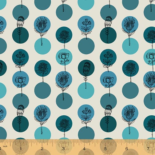 New! Jaye Bird - Protea Polkas Turquoise - Per yard - by Kori Turner Goodhart for Windham Fabrics - 53274-2-Yardage - on the bolt-RebsFabStash