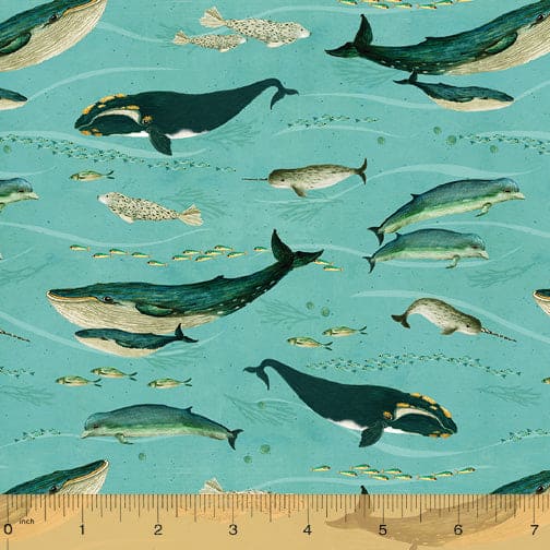 New! Land and Sea - Faroe Whales Clear Skies - per yard - by Katherine Quinn for Windham Fabrics - 53277D-1-Yardage - on the bolt-RebsFabStash