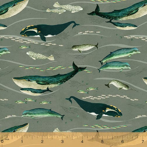 New! Land and Sea - Faroe Whales Stormy - per yard - by Katherine Quinn for Windham Fabrics - 53277D-2-Yardage - on the bolt-RebsFabStash
