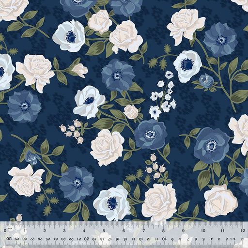 Sabrina - per yard - by Whistler Studios for Windham Fabrics - Patriotic Floral - Main floral on Indigo - Fresh Cut - 53477-2-Yardage - on the bolt-RebsFabStash