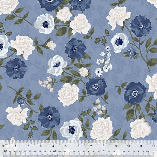 Sabrina - per yard - by Whistler Studios for Windham Fabrics - Patriotic Floral - Main floral on Cornflower (light blue)- Fresh Cut - 53477-3-Yardage - on the bolt-RebsFabStash