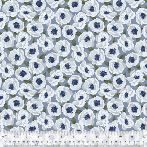 Sabrina - per yard - by Whistler Studios for Windham Fabrics - Patriotic Floral - Medium floral Ivory Anemones on Cornflower 53478-3-Yardage - on the bolt-RebsFabStash