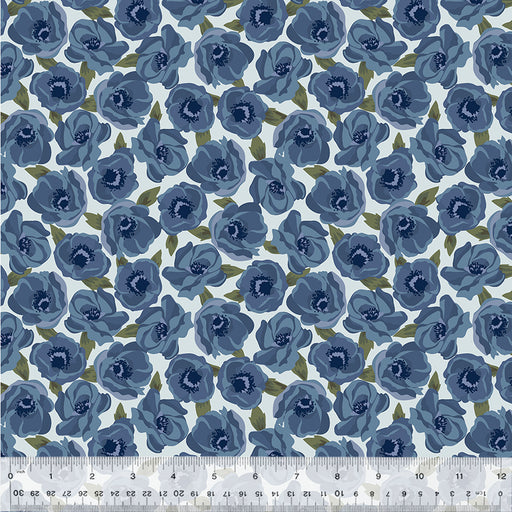 Sabrina - per yard - by Whistler Studios for Windham Fabrics - Patriotic Floral - Medium floral Blue Anemones on Dew 53478-4-Yardage - on the bolt-RebsFabStash