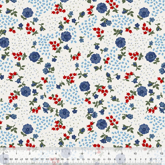 Sabrina - per yard - by Whistler Studios for Windham Fabrics - Patriotic Floral - Small floral on Ivory - Flower Bed - 53479-1-Yardage - on the bolt-RebsFabStash
