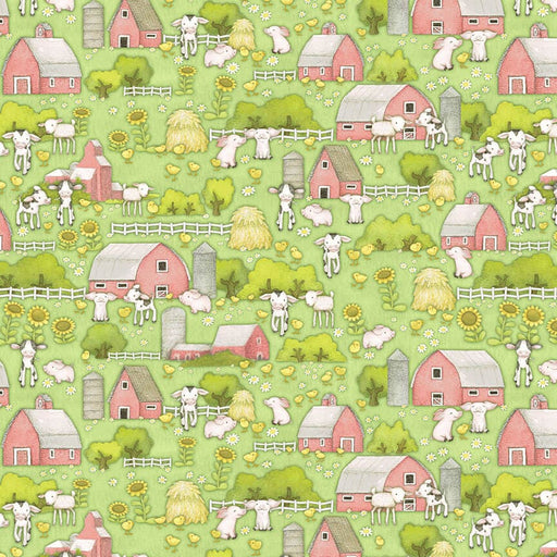 NEW! Farm Babies - Farm Scenic - Green - Farm Scenes - Per Yard - by Beth Logan for Henry Glass - FARMBABIES Q-553-66-Yardage - on the bolt-RebsFabStash