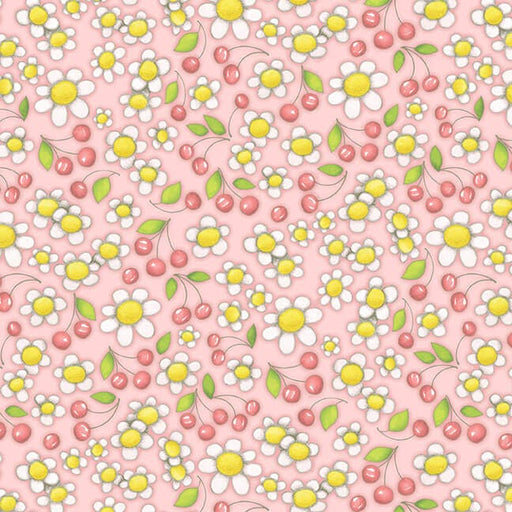 NEW! Farm Babies - Cherries and Sunflowers - Pink - Floral - Per Yard - by Beth Logan for Henry Glass - FARMBABIES Q-554-22-Yardage - on the bolt-RebsFabStash