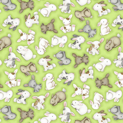 NEW! Farm Babies - Tossed Bunnies - Green - Animals - Per Yard - by Beth Logan for Henry Glass - FARMBABIES Q-556-66-Yardage - on the bolt-RebsFabStash