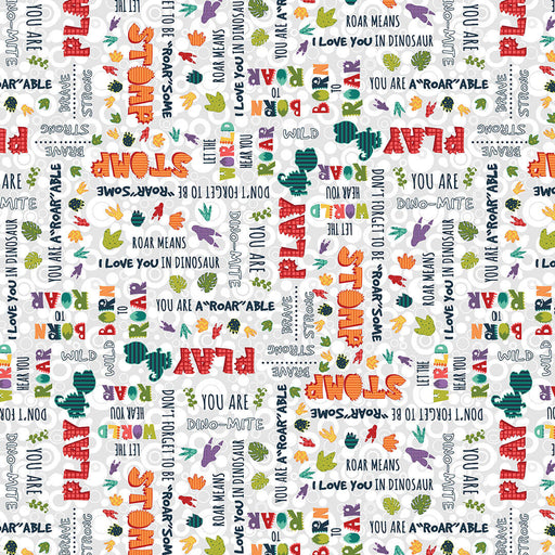 New! Born to Roar - Gray Word Print - per yard - by Leanne Anderson & Kaytlyn Kubler for Henry Glass - 578-91 Gray-Yardage - on the bolt-RebsFabStash