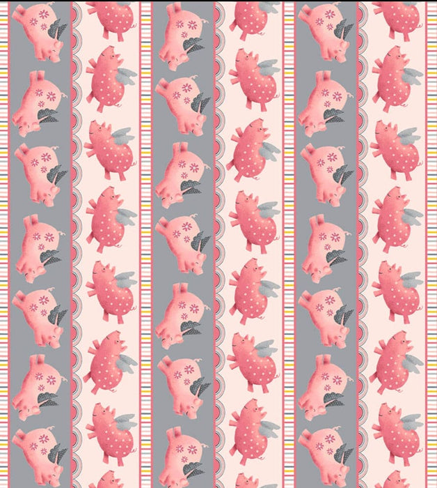 NEW! Porkopolis - Novelty Pig Stripe - Per Yard - by Diane Eichler for Studio e - Pigs - Pink/Gray - 6007-29-Yardage - on the bolt-RebsFabStash