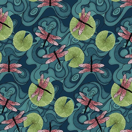 NEW! Koi Garden - Tossed Lily Pads and Dragonflies - Per Yard - by Nancy Archer for Studio e - Koi - Multi - 6029-72-Yardage - on the bolt-RebsFabStash