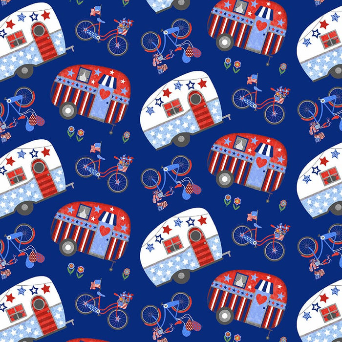 NEW! My Happy Place - Tossed Campers and Bikes - Per Yard - by Sharla Fults for Studio e - 6038-78 Multi-Yardage - on the bolt-RebsFabStash