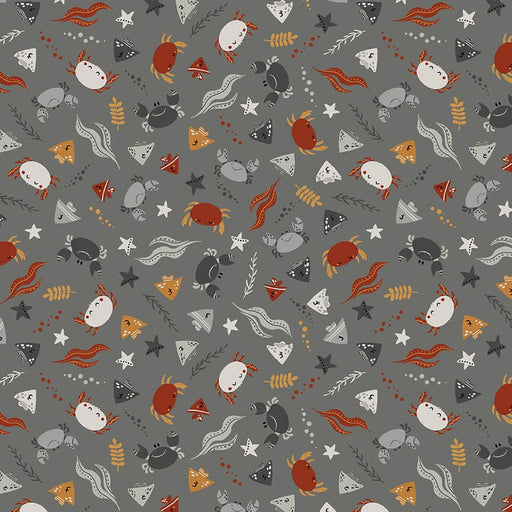 NEW! Water Babies - Crabs and Fish Allover Charcoal - Per Yard - by Anna Wanicka of Sugarly Designs for Studio e - 6686-98-CHARCOAL-Yardage - on the bolt-RebsFabStash