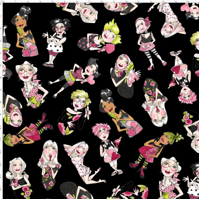 Tossed Lookers - Salon Fabric - per yard - Loralie Harris Designs - Poses, Pink, Women, Floral, Beauty - Pink - 692-254
