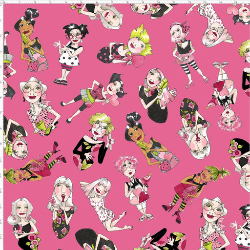 Tossed Lookers - Salon Fabric - per yard - Loralie Harris Designs - Poses, Pink, Women, Floral, Beauty - Pink - 692-254-Yardage - on the bolt-RebsFabStash