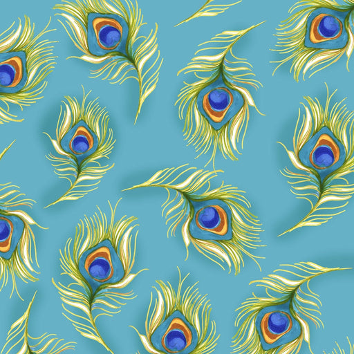 Pretty Peacock - Sitting Pretty Fabric - per yard - Loralie Harris Designs - Feathers - Turquoise - 692-359-Yardage - on the bolt-RebsFabStash