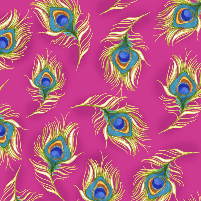 Pretty Peacock - Sitting Pretty Fabric - per yard - Loralie Harris Designs - Feathers - Cerise, Pink - 692-360