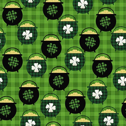 Hello Lucky - Pot of Gold - Per yard - By Andrea Tachiera for Henry Glass - SEW CUTE! - St. Patrick's Day - Green - 9737-66-Yardage - on the bolt-RebsFabStash