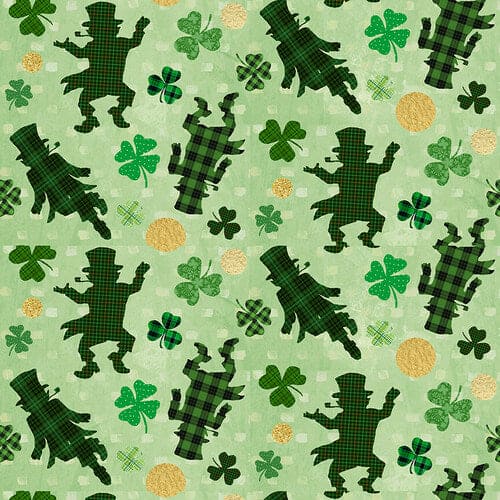 Hello Lucky - Tossed Leprechauns - Per yard - By Andrea Tachiera for Henry Glass - SEW CUTE! - St. Patrick's Day - Green - 9739-66