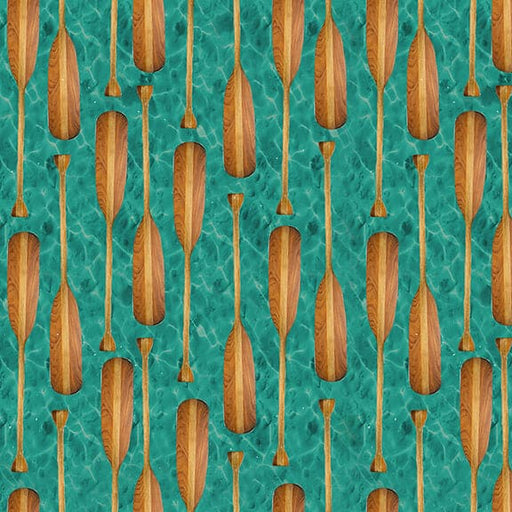 NEW! Dockside - Canoe Paddle forming a Stripe - Per Yard - by Barb Tourtillotte for Henry Glass - Aqua - 9773-60-Yardage - on the bolt-RebsFabStash