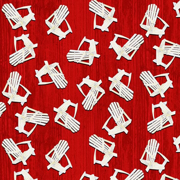 NEW! Dockside - Adirondack chair toss - Per Yard - by Barb Tourtillotte for Henry Glass - Red - 9776-88-Yardage - on the bolt-RebsFabStash