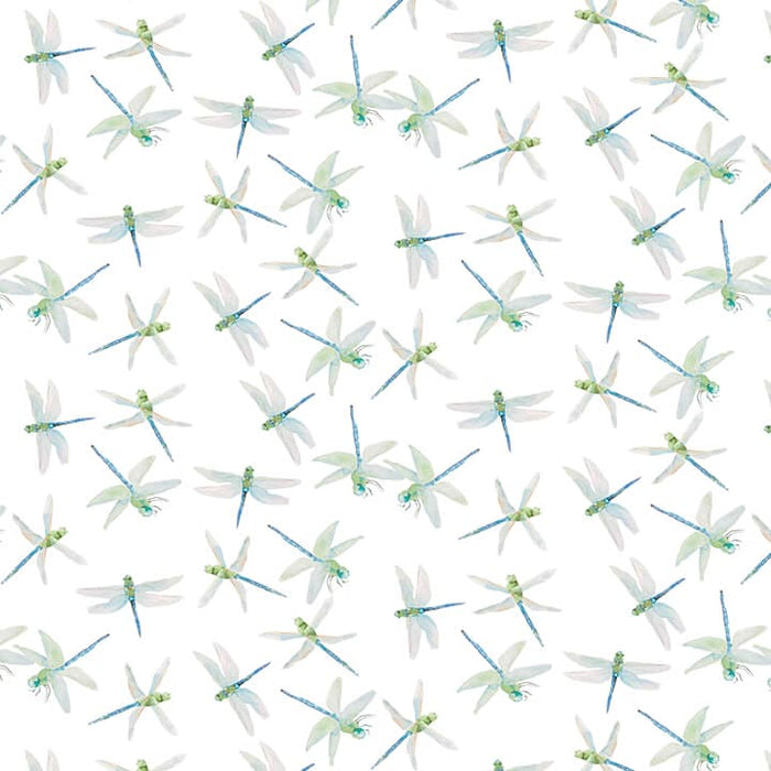 NEW! Dockside - Tossed Dragonflies - Per Yard - by Barb Tourtillotte for Henry Glass - White - 9777-9-Yardage - on the bolt-RebsFabStash