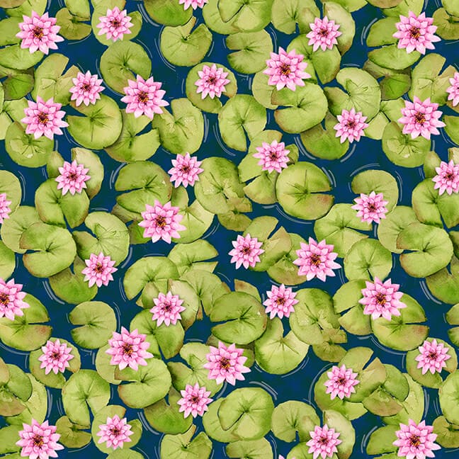NEW! Dockside - Lily Pad Allover - Per Yard - by Barb Tourtillotte for Henry Glass - Green/Navy- 9778-76