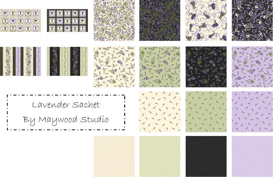 NEW! Lavender Sachet - Stripe - Per Yard - by Maywood Studio - Floral - Black - MASD10043-K