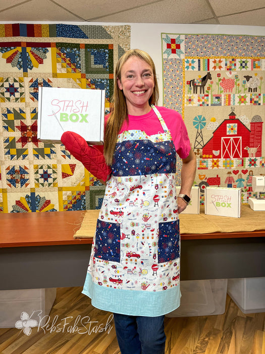 Red, White, & Bloom Apron KIT - Pattern by 3 Wishes - Fabric by Kimberbell for Maywood Studio - 31 1/4" x 27"