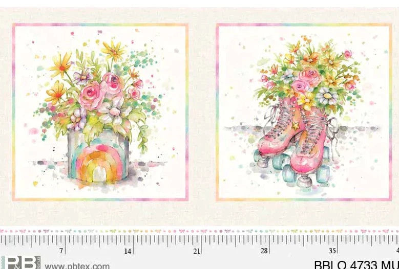 Boots and Blooms - Sillier than Sally Designs - Pillow Panel - per 24" panel - by P&B Textiles - Pillow Panel - Mason Jar and Rainboots 04732
