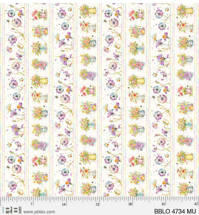 Boots and Blooms - Sillier than Sally Designs - running yardage - per yard - by P&B Textiles - Tossed Bouquets on Cream - Spring Bouquets- BBLO-4738 -MU