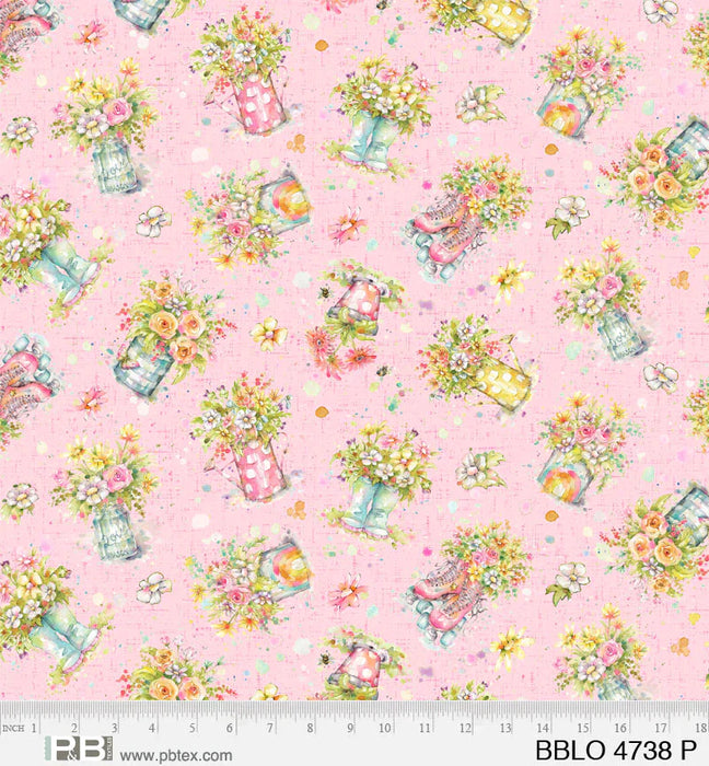 Boots and Blooms - Sillier than Sally Designs - running yardage - per yard - by P&B Textiles - Medium Floral on Yellow - BBLO-4740 -Y